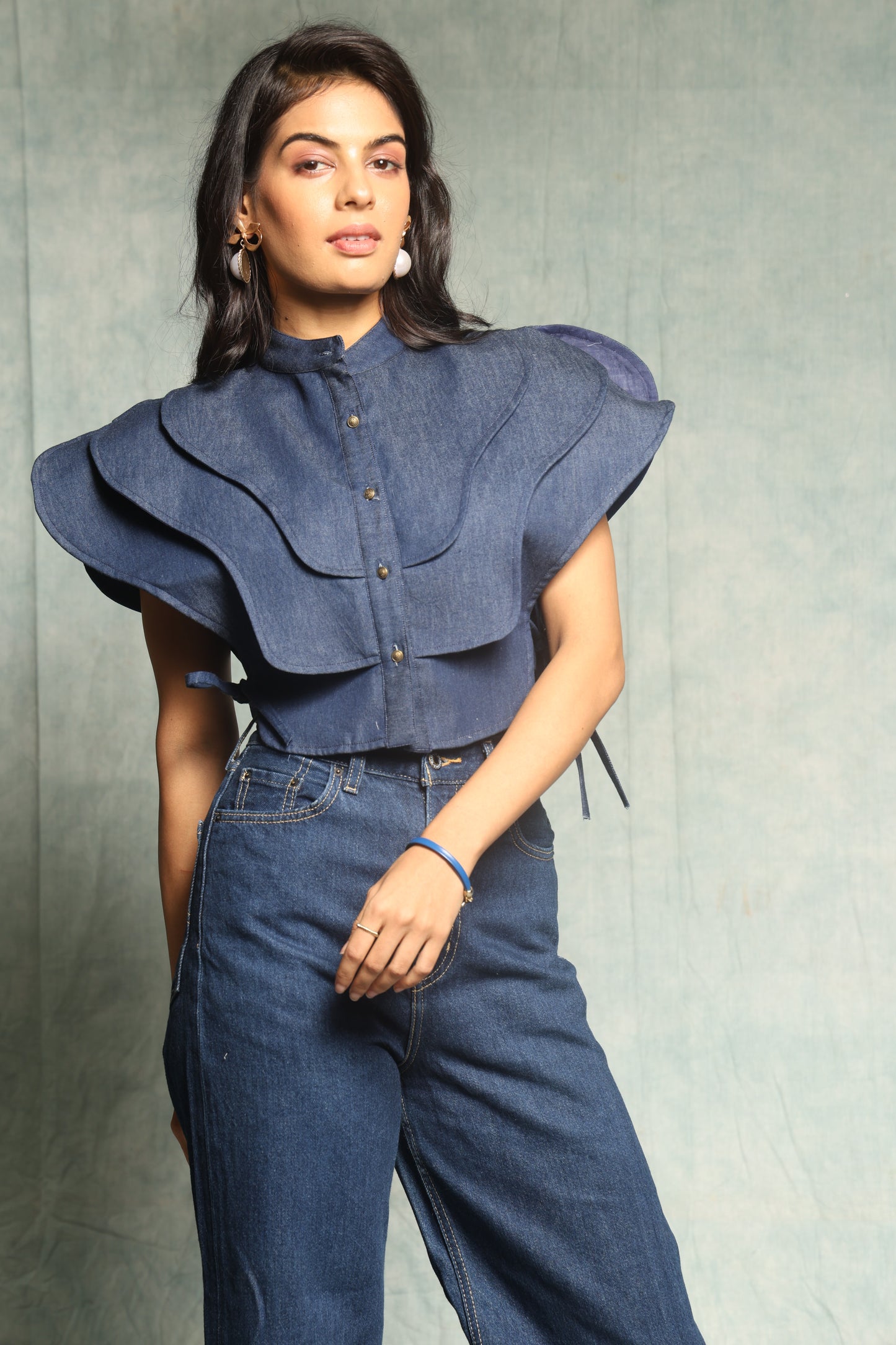 Glamorous Winged Denim Top