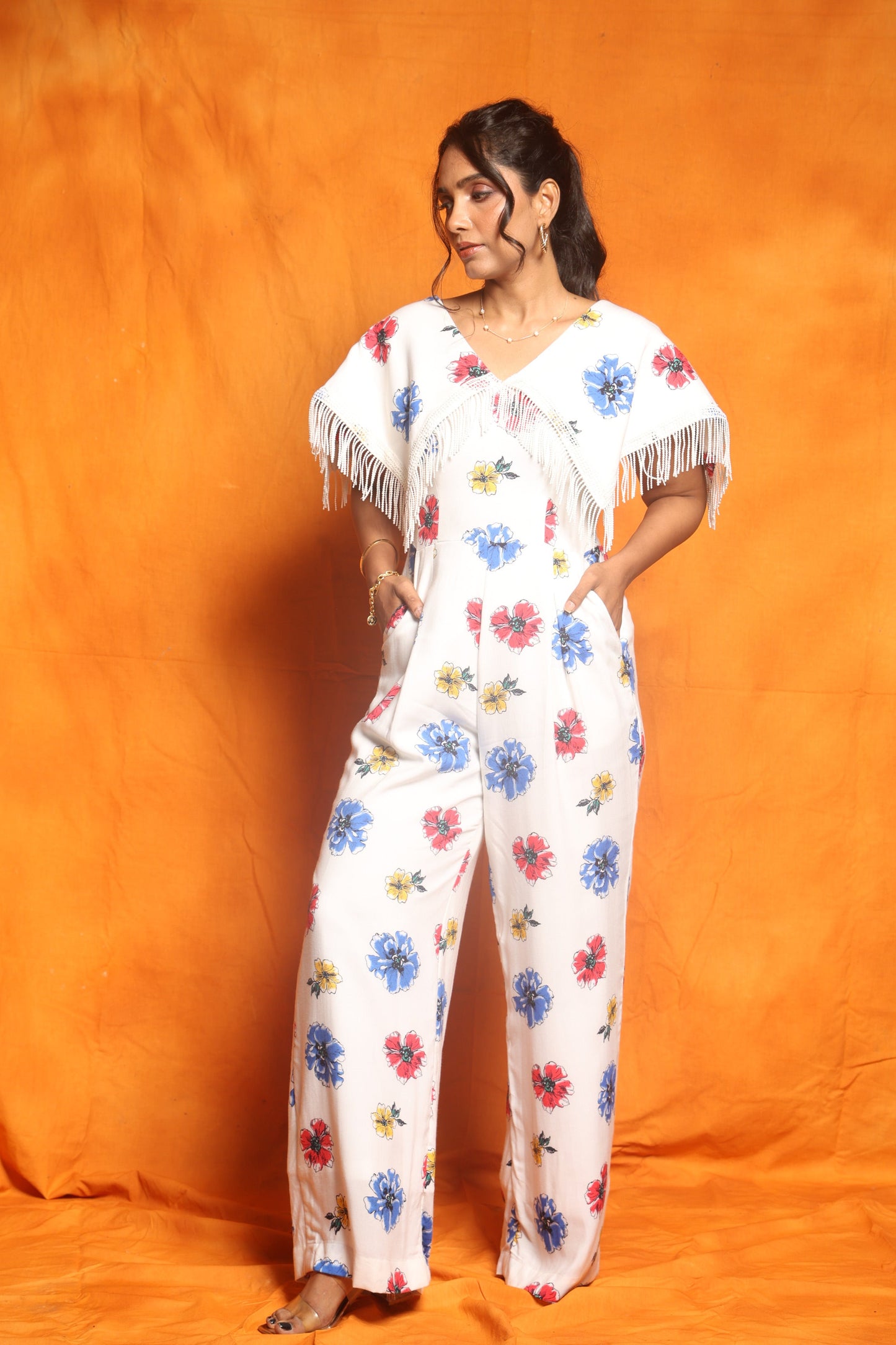 White blooming floral jumpsuit
