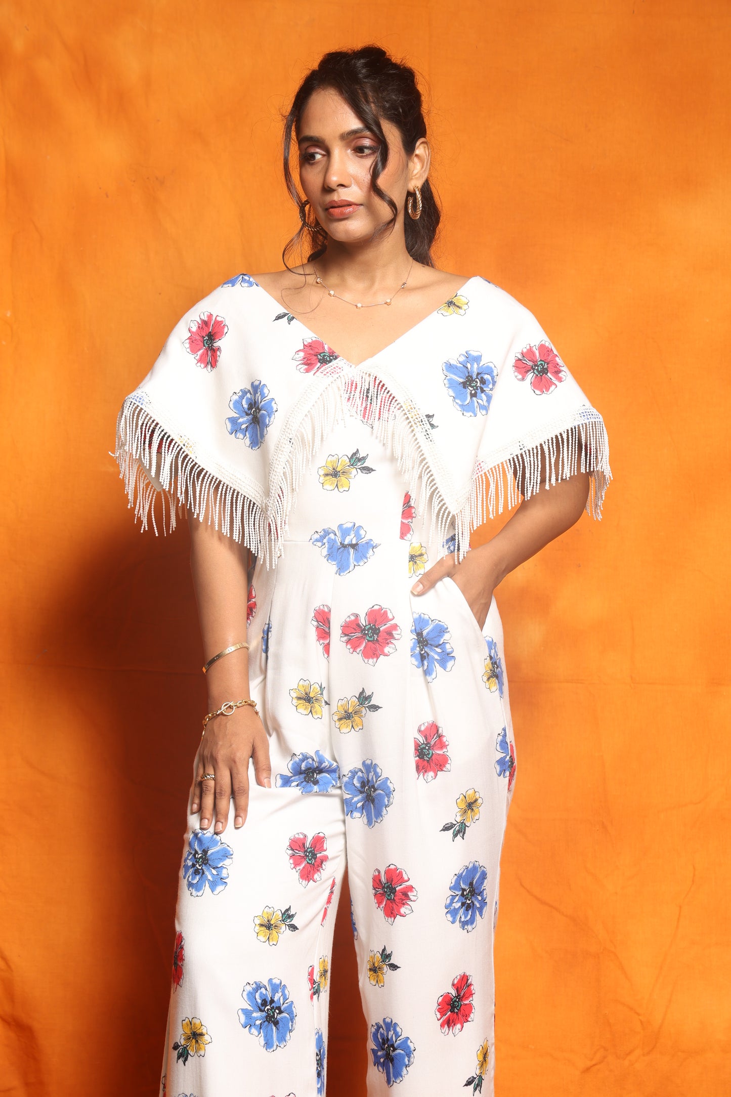 White blooming floral jumpsuit