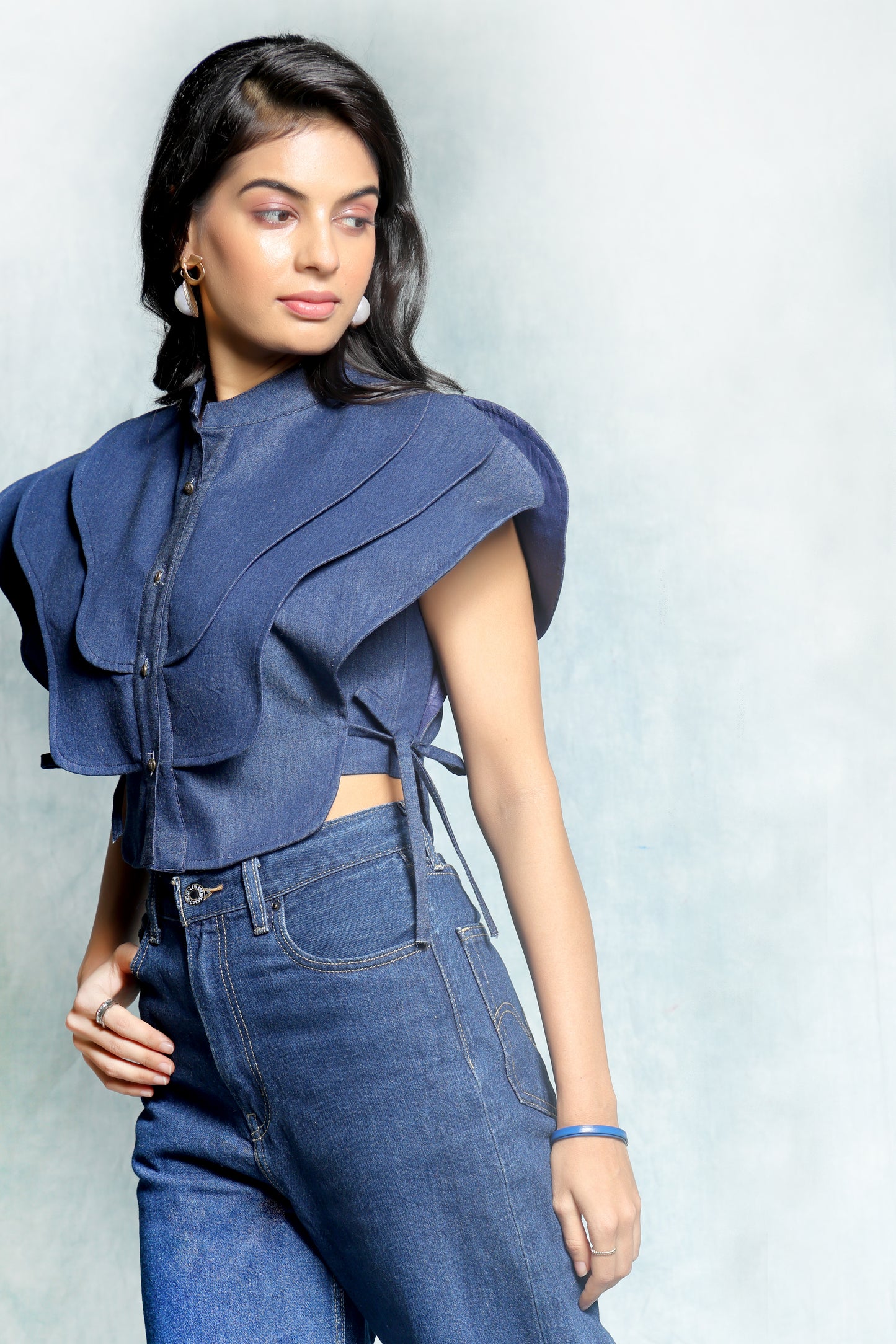 Glamorous Winged Denim Top