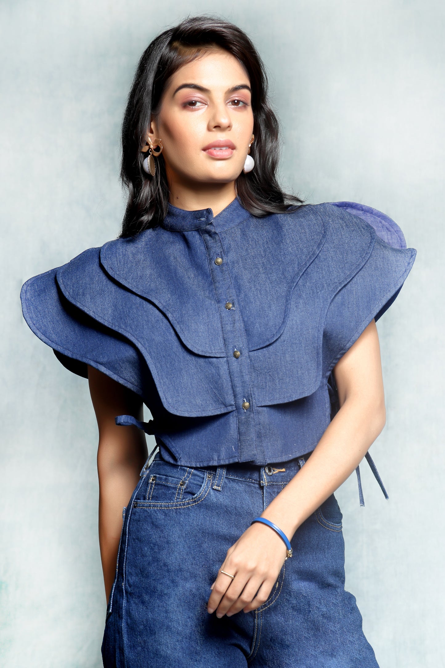 Glamorous Winged Denim Top