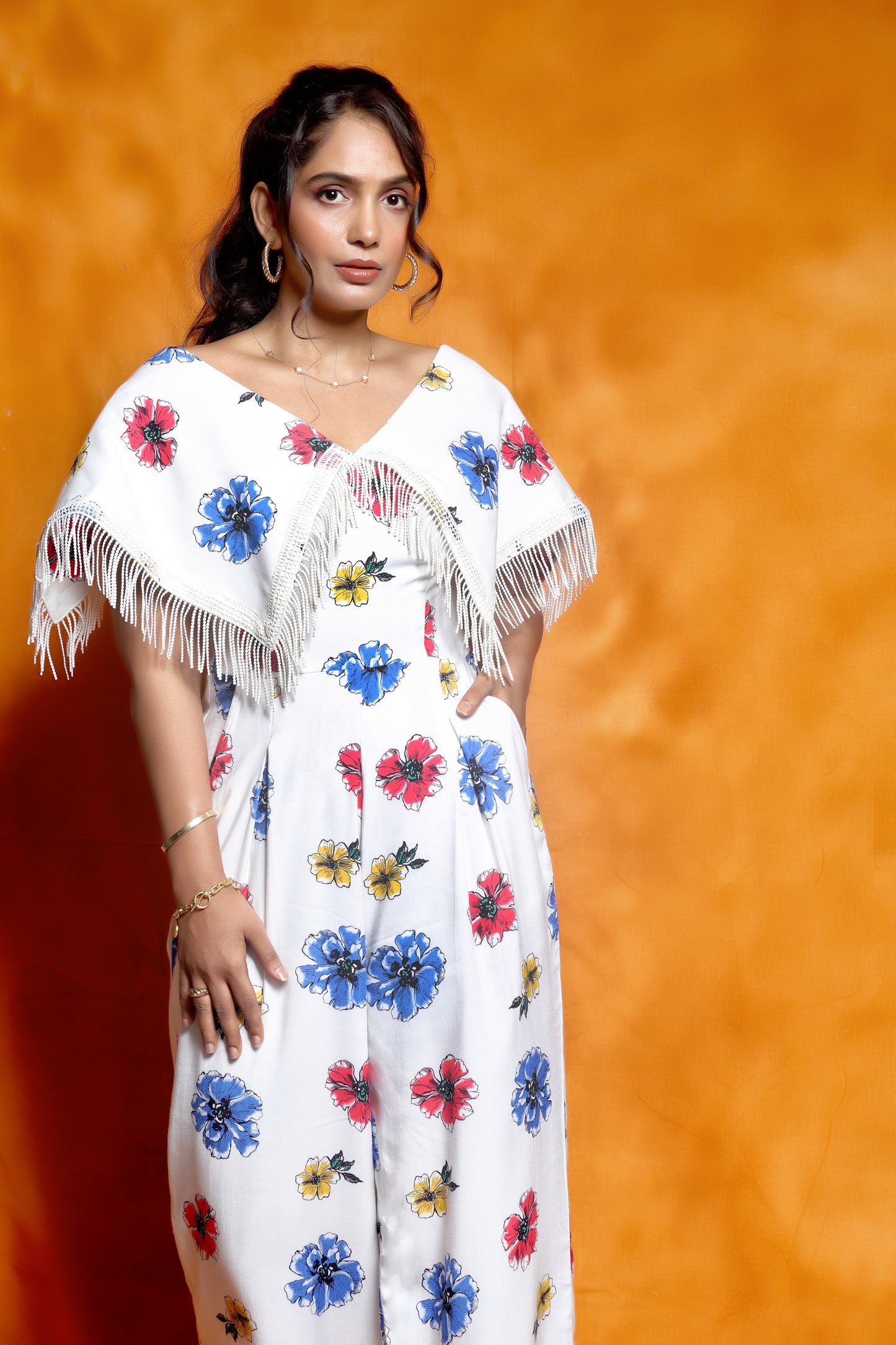 White blooming floral jumpsuit