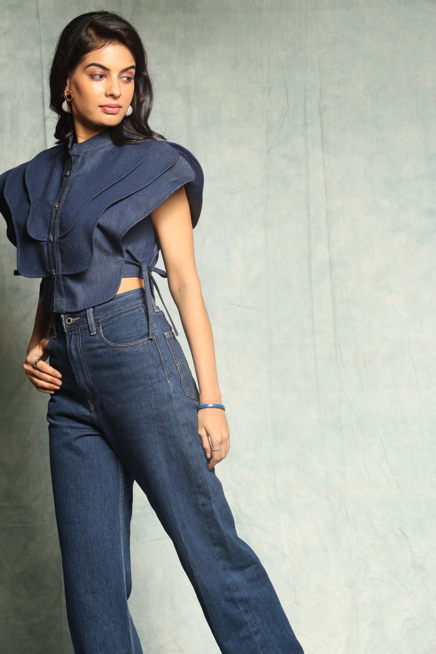 Glamorous Winged Denim Top