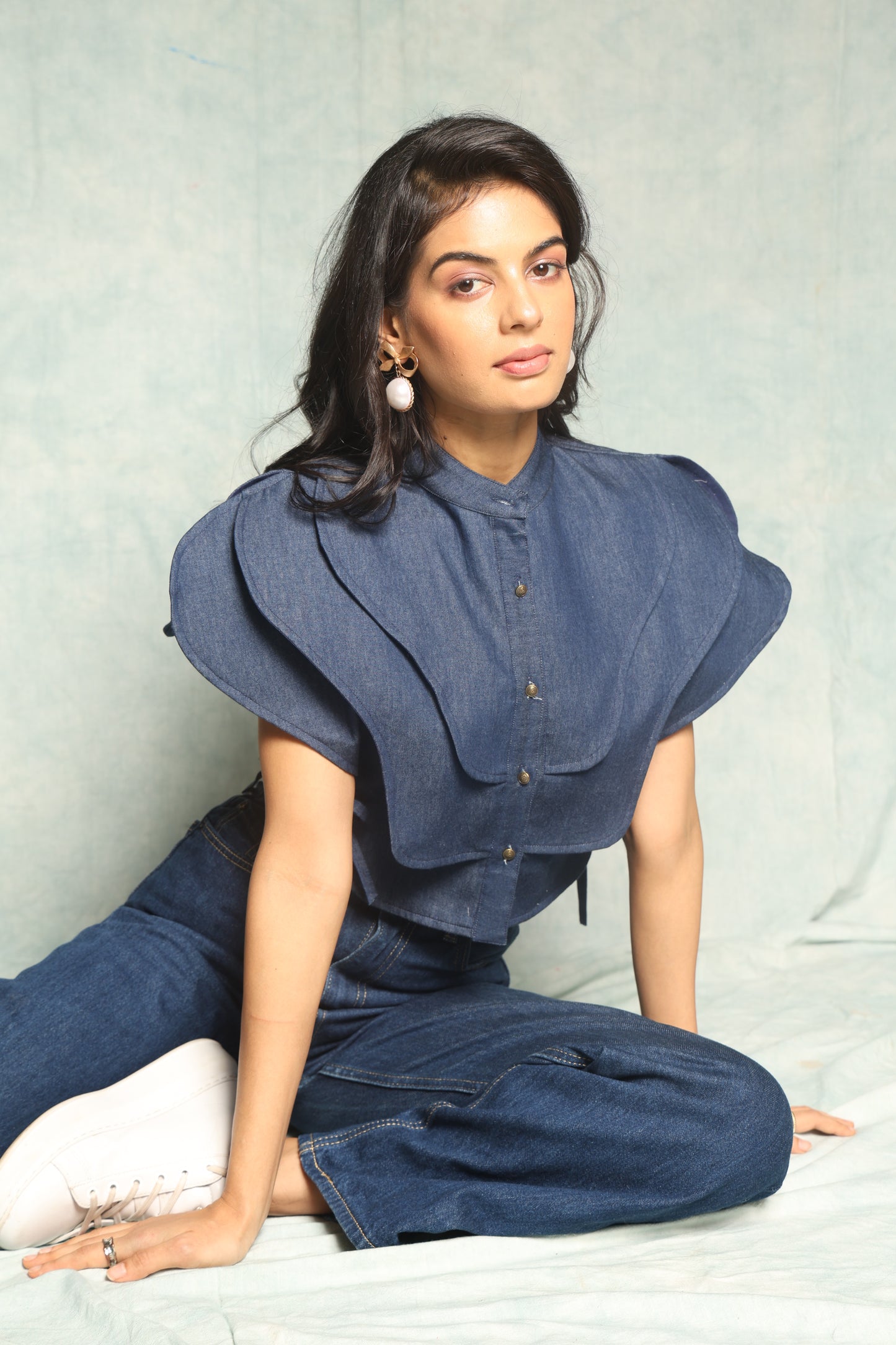 Glamorous Winged Denim Top