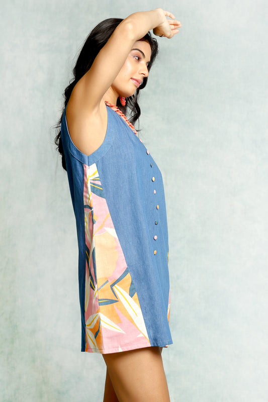 Blue Rebellion Short Dress with side patch
